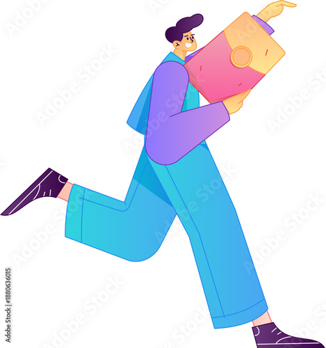 Vector flat gradient illustration of a character holding a red envelope and celebrating Chinese New Year.
