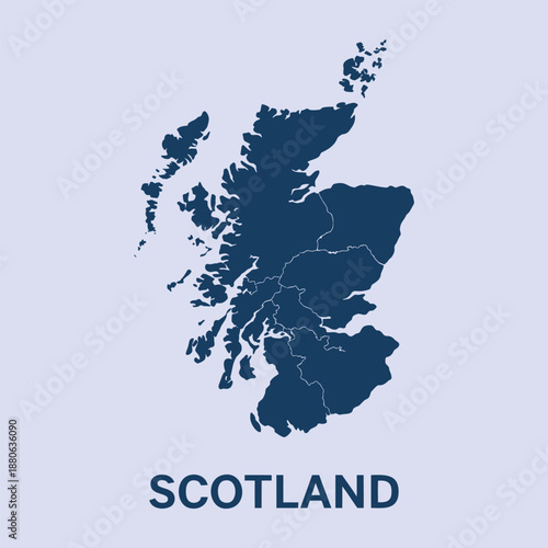 Silhouette Map Of Scotland In Deep Blue For Geographic And Travel Design
