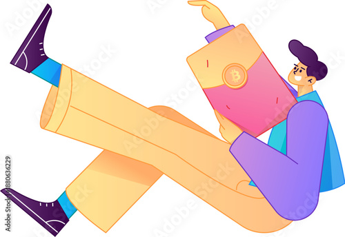 Vector flat gradient illustration of a character holding a red envelope and celebrating Chinese New Year.
