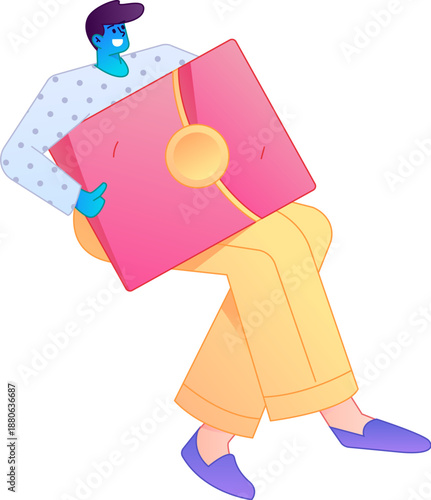 Vector flat gradient illustration of a character holding a red envelope and celebrating Chinese New Year.
