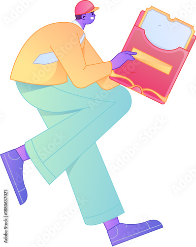 Vector flat gradient illustration of a character holding a red envelope and celebrating Chinese New Year.
