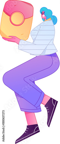 Vector flat gradient illustration of a character holding a red envelope and celebrating Chinese New Year.
