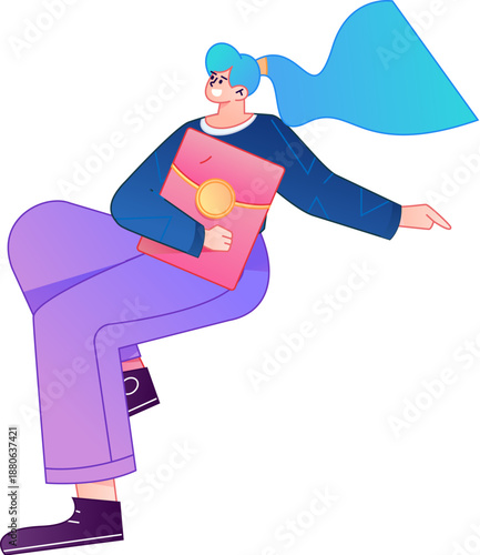 Vector flat gradient illustration of a character holding a red envelope and celebrating Chinese New Year.
