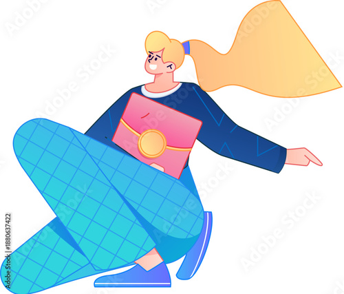 Vector flat gradient illustration of a character holding a red envelope and celebrating Chinese New Year.
