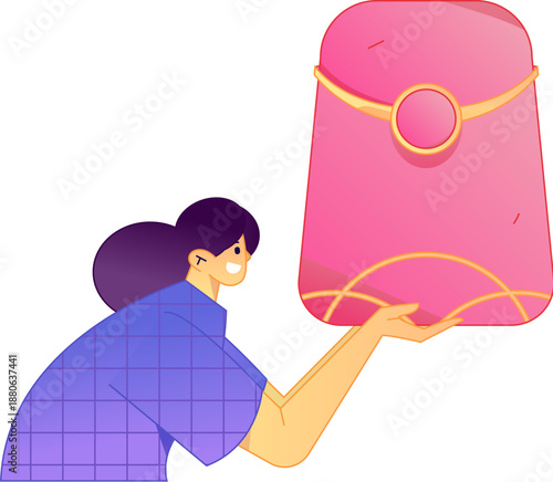 Vector flat gradient illustration of a character holding a red envelope and celebrating Chinese New Year.
