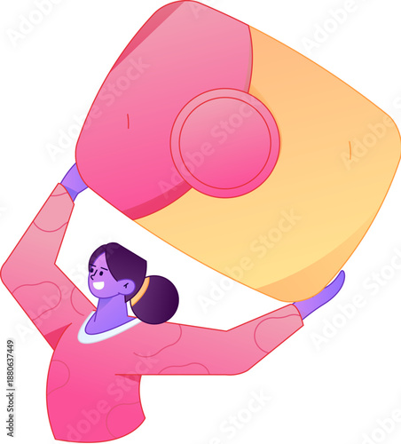 Vector flat gradient illustration of a character holding a red envelope and celebrating Chinese New Year.
