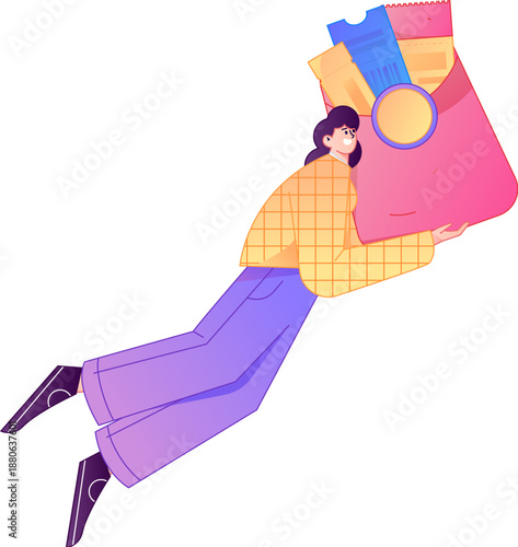 Vector flat gradient illustration of a character holding a red envelope and celebrating Chinese New Year.
