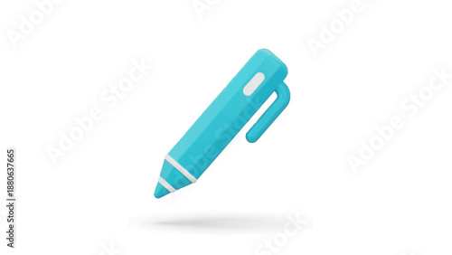 Vibrant Blue Pen Floating in Air with Subtle Shadow.