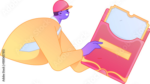 Vector flat gradient illustration of a character holding a red envelope and celebrating Chinese New Year.
