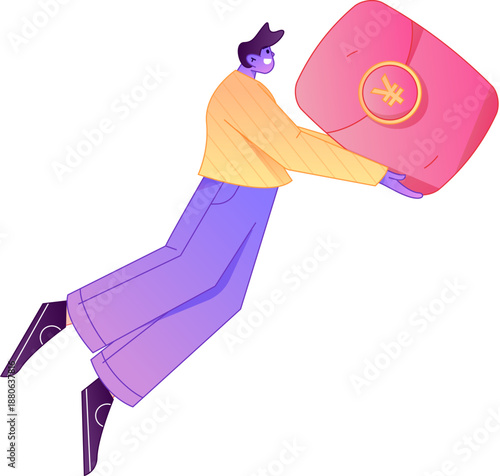 Vector flat gradient illustration of a character holding a red envelope and celebrating Chinese New Year.
