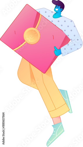 Vector flat gradient illustration of a character holding a red envelope and celebrating Chinese New Year.
