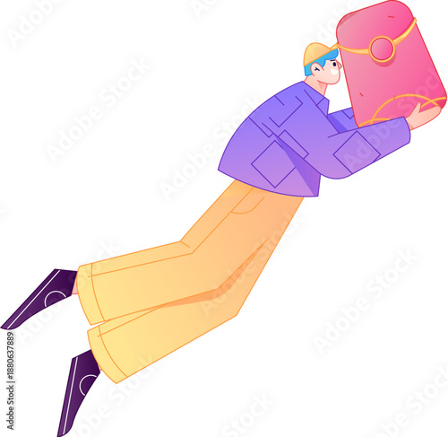 Vector flat gradient illustration of a character holding a red envelope and celebrating Chinese New Year.
