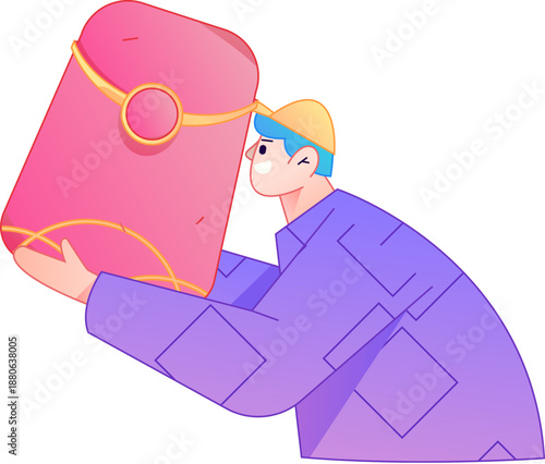 Vector flat gradient illustration of a character holding a red envelope and celebrating Chinese New Year.
