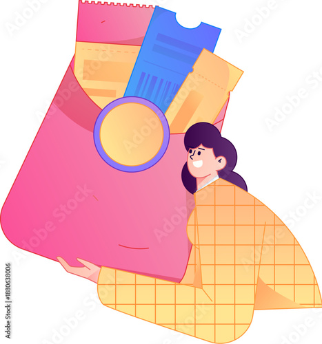 Vector flat gradient illustration of a character holding a red envelope and celebrating Chinese New Year.
