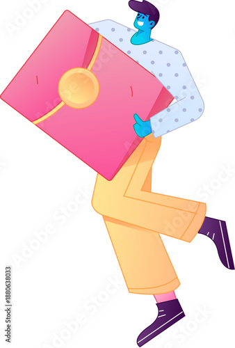 Vector flat gradient illustration of a character holding a red envelope and celebrating Chinese New Year.
