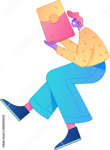 Vector flat gradient illustration of a character holding a red envelope and celebrating Chinese New Year.
