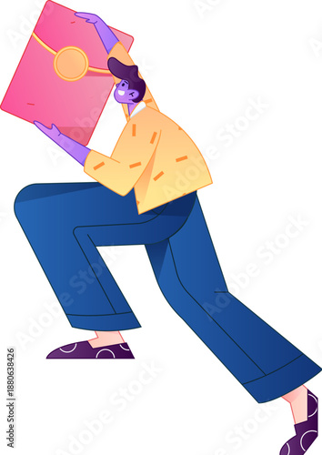 Vector flat gradient illustration of a character holding a red envelope and celebrating Chinese New Year.
