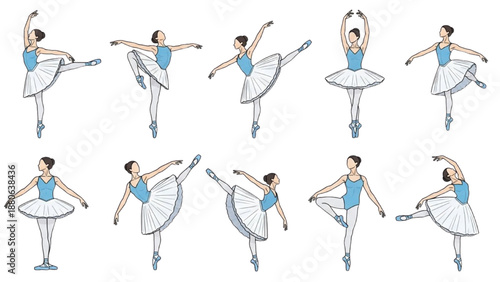 Ballet Dancer Performs Various Dance Steps in Different Poses and Movements