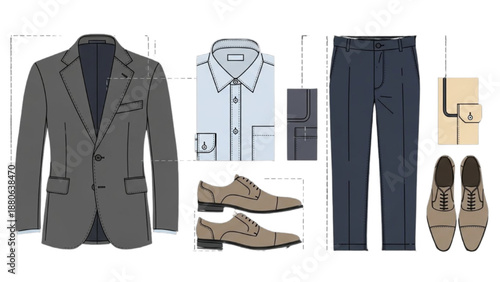 A well-dressed man outfits with stylish jacket trousers and shoes on a digital graphic illustration