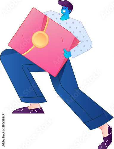 Vector flat gradient illustration of a character holding a red envelope and celebrating Chinese New Year.
