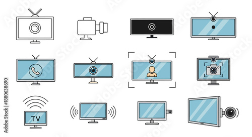 Collection of Various Television and Monitor Icons.