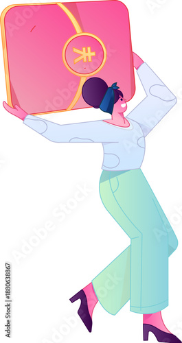 Vector flat gradient illustration of a character holding a red envelope and celebrating Chinese New Year.

