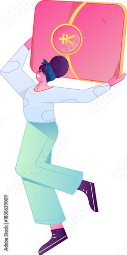 Vector flat gradient illustration of a character holding a red envelope and celebrating Chinese New Year.
