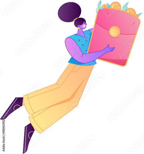 Vector flat gradient illustration of a character holding a red envelope and celebrating Chinese New Year.
