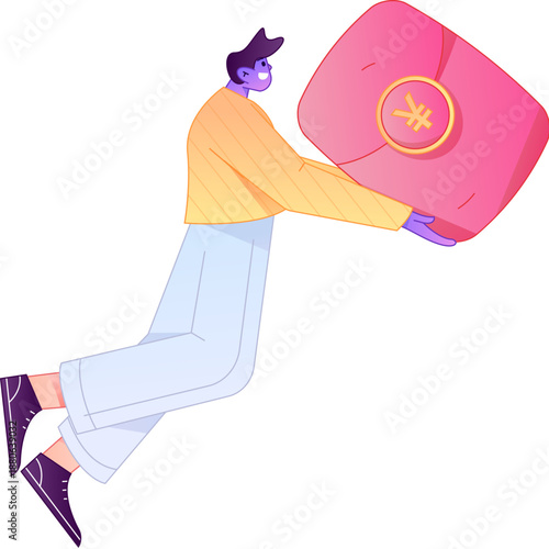 Vector flat gradient illustration of a character holding a red envelope and celebrating Chinese New Year.
