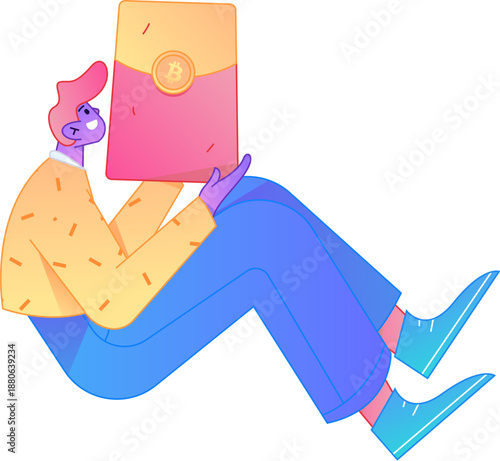 Vector flat gradient illustration of a character holding a red envelope and celebrating Chinese New Year.
