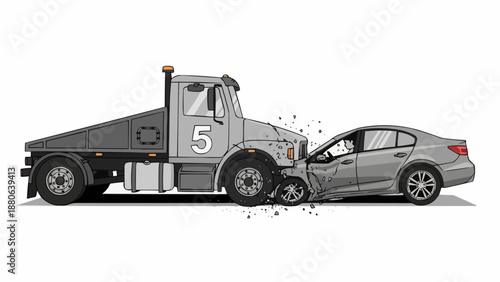 Tow truck and car involved in a collision illustration.