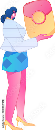 Vector flat gradient illustration of a character holding a red envelope and celebrating Chinese New Year.
