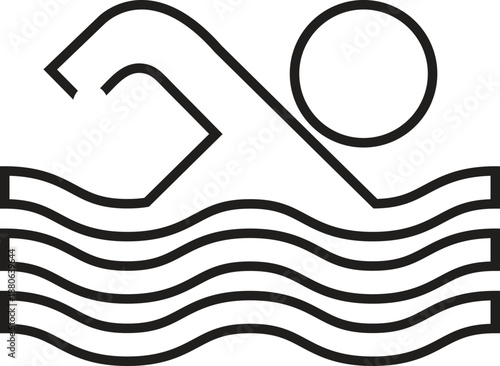 Black silhouette icon of a person swimming in wavy water, representing aquatic activities