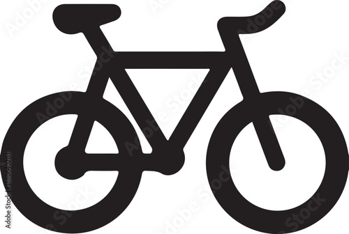 A vector illustration of a bicycle sign icon featuring a black bike silhouette with a wheel and pedal design as a symbol for cycling transport and road exercise on a white background