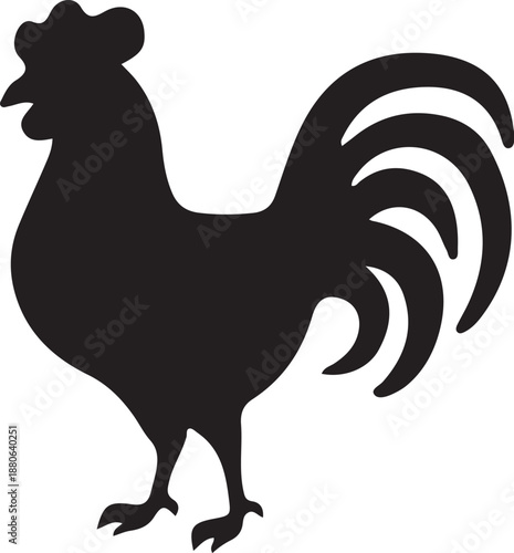 A cartoon vector illustration of a rooster and poultry bird silhouette isolated on white for farm animal and agriculture design