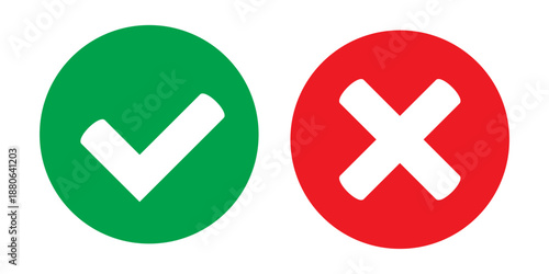 Green Tick and Red Cross Set, Approved and Rejected Icon Set, Yes or No UI Symbols
