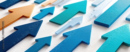 Colorful upward arrows symbolize growth, progress, and upward momentum in business and innovation