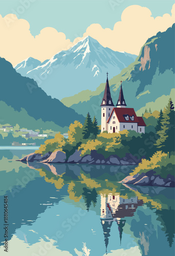 Oslo fjord landscape ancient wooden stave churches sitting top modern glass opera houses Flat