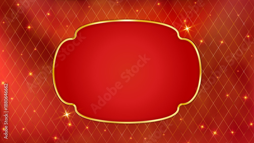 Red Gold Christmas card bg. Vintage luxury frame with border.