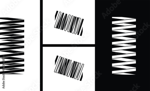 Abstract barcode style geometric composition with striped rectangular elements for modern graphic design, branding backgrounds, and experimental layouts