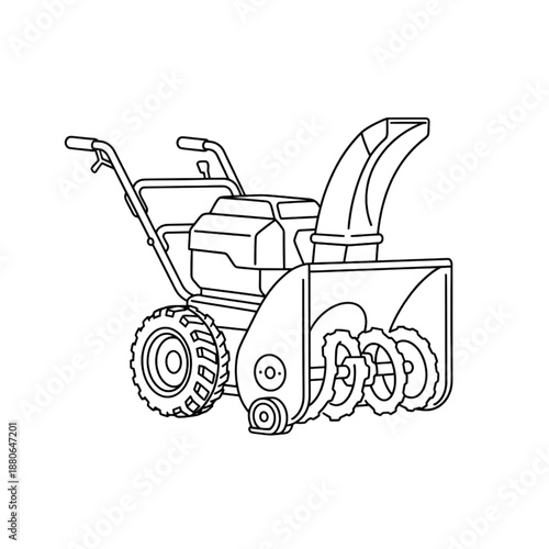 Heavy Duty Snow Blower Outline Drawing - Minimalist Winter Maintenance Equipment Vector - Industrial Snowthrower Line Art Icon for Garden and Home Service Design