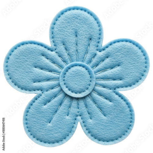Light blue flower, simple embroidered felt applique for crafts on transparent background