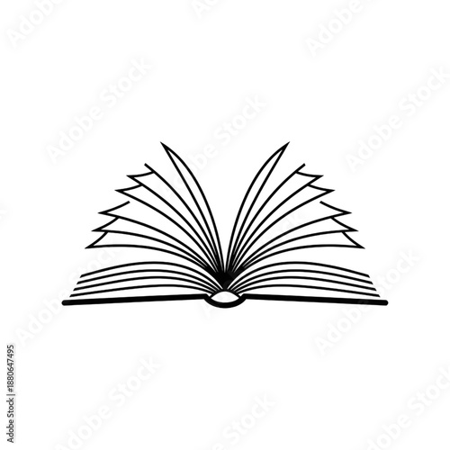 Open Book Line Art Icon - Minimalist Education and Literacy Symbol - Simple Outline Illustration of Pages Turning for Library, School, and Reading Design Isolated on White