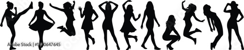 Silhouette of carefree figures: A rhythmic display of youthful silhouettes. These silhouettes appear to be dancing, jumping, and reveling in pure, unrestrained happiness. 