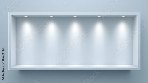 Wallpaper Mural A realistic vector illustration of a long, square recessed niche box shelf on a white wall with built-in spotlights, creating a clean and modern display area with focused lighting Torontodigital.ca