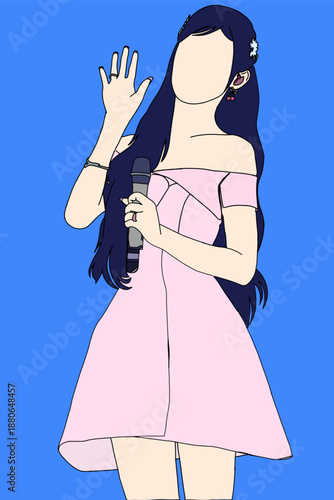 Illustration vector of Kpop fashion stage. idols of Koreans performing. K-pop female fashion idol. female singer who is singing wearing beautiful clothes