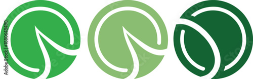 Green eco leaf logo collection in circular shapes symbolizing sustainability, ecology, renewable energy, and environmental protection concepts
