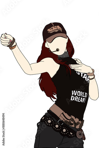 Illustration vector of Kpop fashion stage. idols of Koreans performing. K-pop female fashion idol. female singer who is singing wearing beautiful clothes