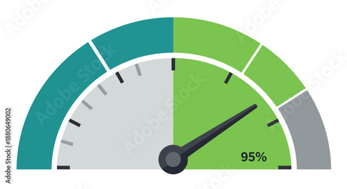 performance indicator gauge displaying ninety five percent progress symbolizing business success efficiency measurement and high achievement.
