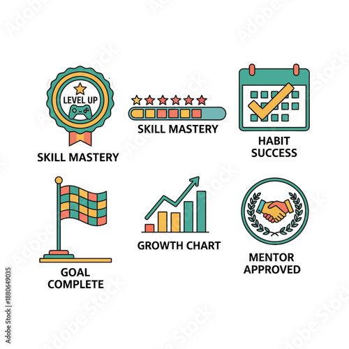 skill mastery habit success icons for personal growth and business development presentations and applications